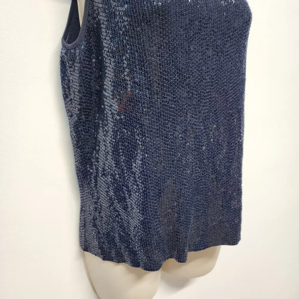 Carmen Marc Valvo Womens Allover Sequin Top Size M Blue Sleeveless Round Neck - Picture 7 of 13